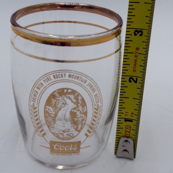 Vintage Coors Glass Tumbler Tasting Chaser or Shot Glass Gold Rim 3” Tall 80’s - Picture 4 of 8
